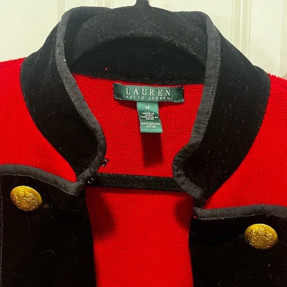 Ralph Lauren Military sweater Jacket gold buttons Red Black Velvet Collar Event - Picture 2 of 8